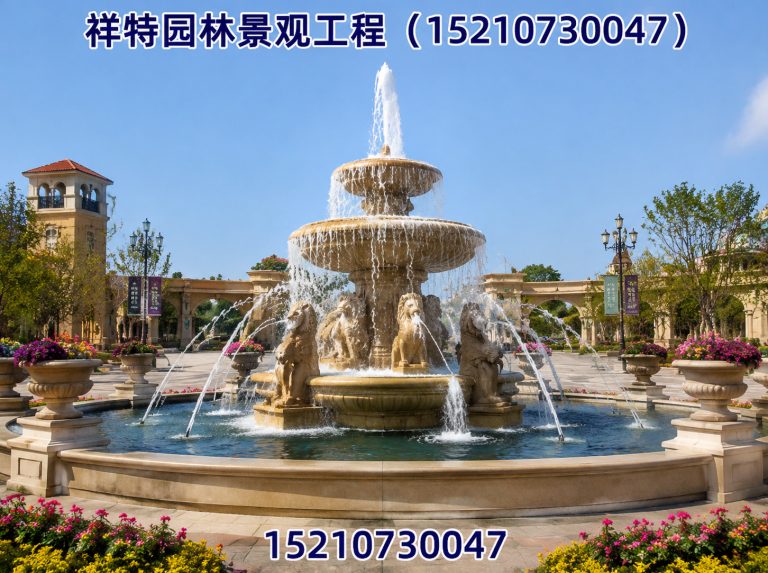 博野县人工湖喷泉展示图